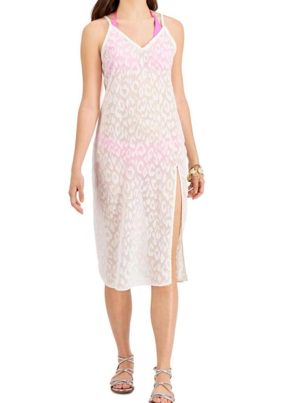 1869 Miken glitter animal print Cover-Up midi Dress WHITE sz M new